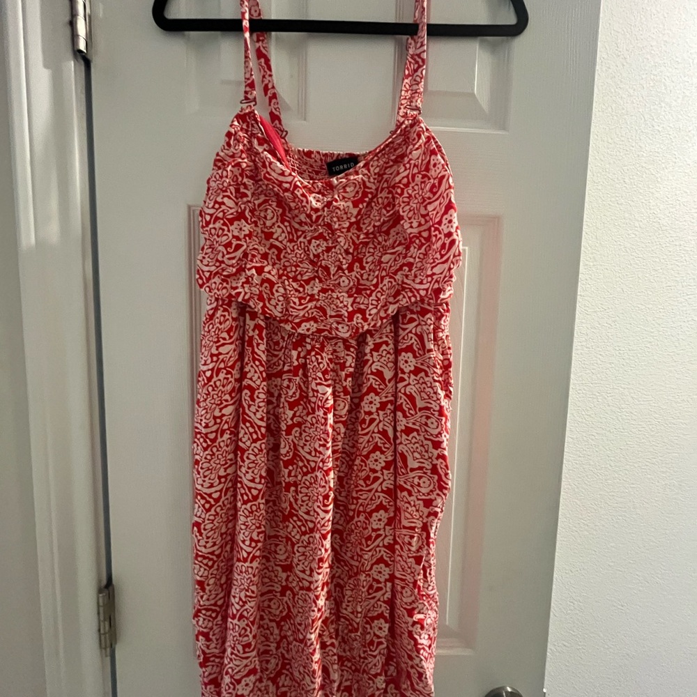 torrid Red and White Printed Sundress with Smocked Bodice